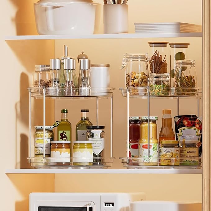 2 Tier Lazy Susan Organizer, 9.8 Inch Lazy Susan Turntable for Cabinet, Refrigerator Organizer for Cabinet, Kitchen, Pantry, Countertop, Bathroom, Vanity