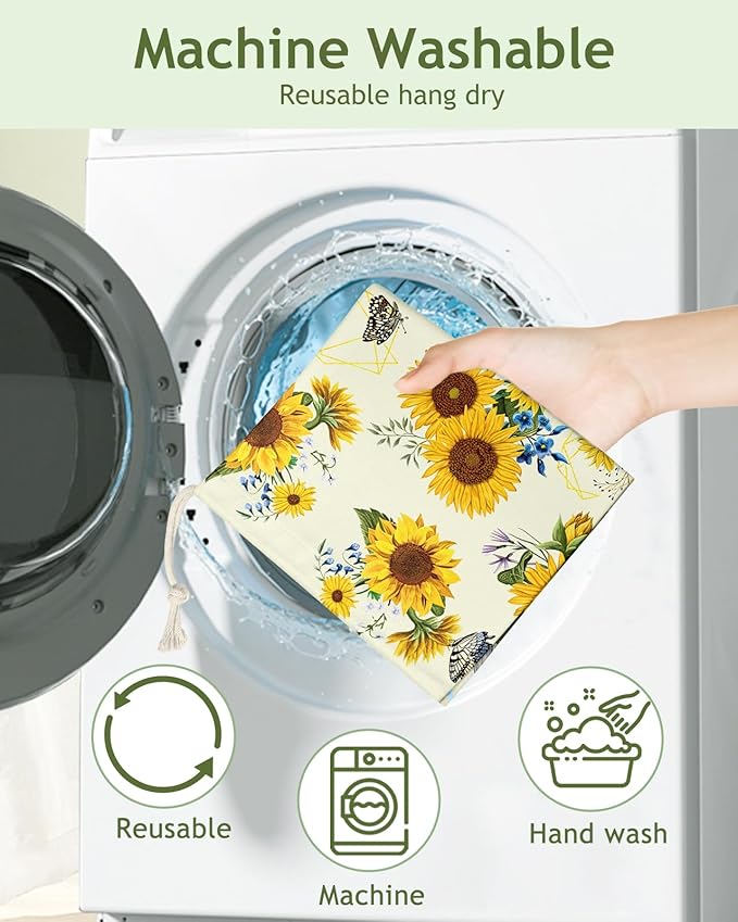 Plastic Bag Holder, Grocery Bag Organizer - 1 Pack Cute Kitchen Dispenser Holders Reusable Shopping Western Hanging Wall with Adjustment Drawstring Closure for Women Home, Sunflower