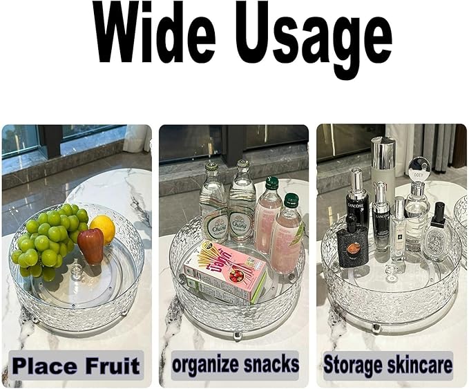 CHIRISEN 360° Rotating Makeup Organizer Perfume Lazy Susan Trunable Cosmetics Organizers for Vanity, Spinning Skincare Storage for Dresser and Bathroom Countertop (Clear)