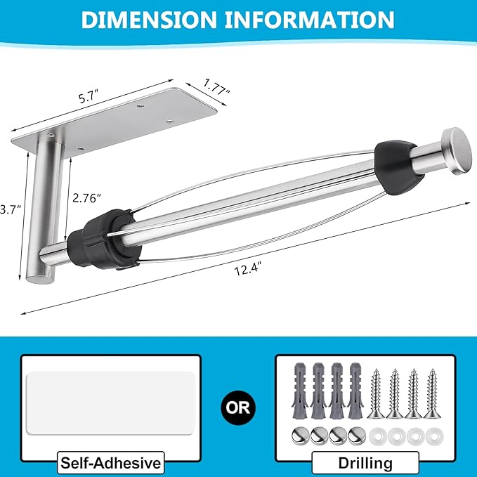 Paper Towel Holder Under Cabinet, Single Hand Operable Paper Towel Roll Holder with Damping Effect, Self-Adhesive or Drilled Stainless Steel Paper Towel Holder for Kitchen Bathroom RV