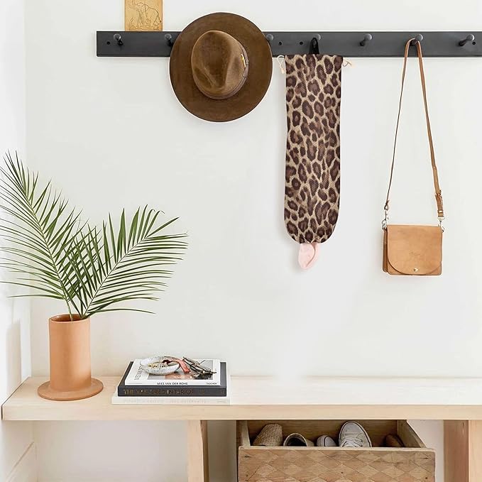 Plastic Bag Holder Wall Mount Grocery Bag Shopping Bag Storage Holder Organizer Dispenser with Adhesive Hook,for Kitchen Bathroom Home Decor 9x22 Inches Classical Leopard Print Brown28