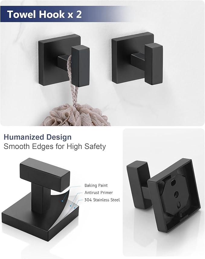 Matte Black Bathroom Hardware Set 4 Pieces, Toilet Paper Holder Set SUS304 Stainless Steel Bath Hand Towel Ring Set for Bathroom Hardware Accessories Set Wall Mounted