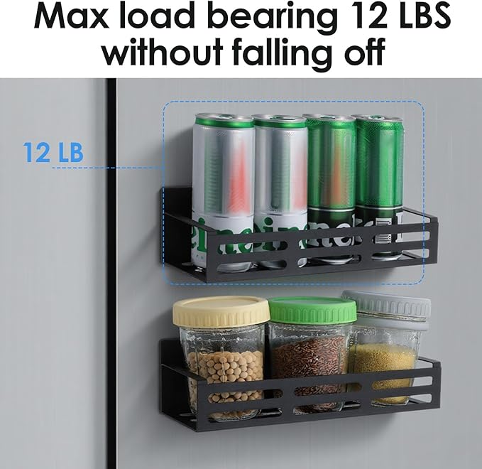 xozeooeu 3 Pack Magnetic Spice Rack for Refrigerator with Paper Towel Holder, Black Rustproof Fridge Organizer, Strong Magnetic Kitchen Storage Shelves
