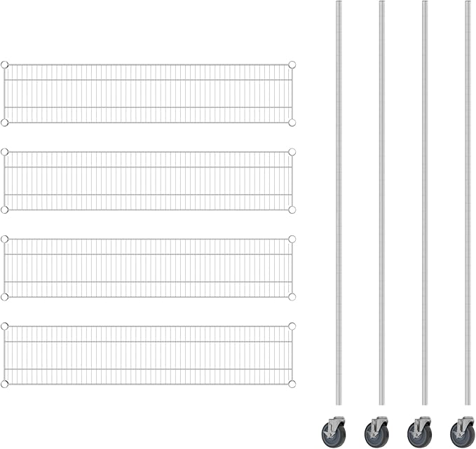 Commercial NSF Listed Chrome Mobile Wire Shelving Kit 12" x 54" x 80", with 4 Shelves Perfect for Warehouse, Walk-in Refrigerator, Freezer, Grocery Store, Restaurant, Dishroom