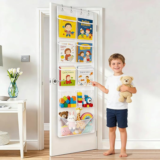 Over The Door Organizer with 9 Large Pockets Capacity Door Hanging Organizer for Bedroom, Bathroom, Pantry, Nursery Storage, White