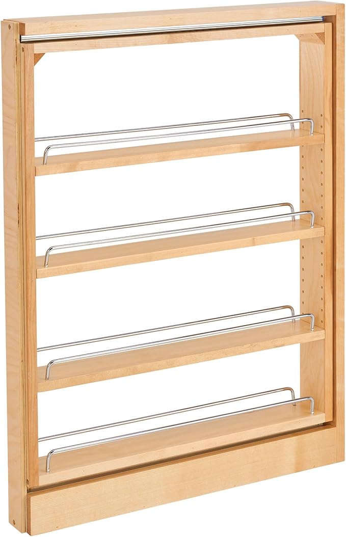 Rev-A-Shelf Base Filler Pullout Organizer Rack for Kitchen and Bathroom Cabinets with 3" Opening, Ball-Bearing Soft-Close Slides, Wood, 432-BFBBSC-3C