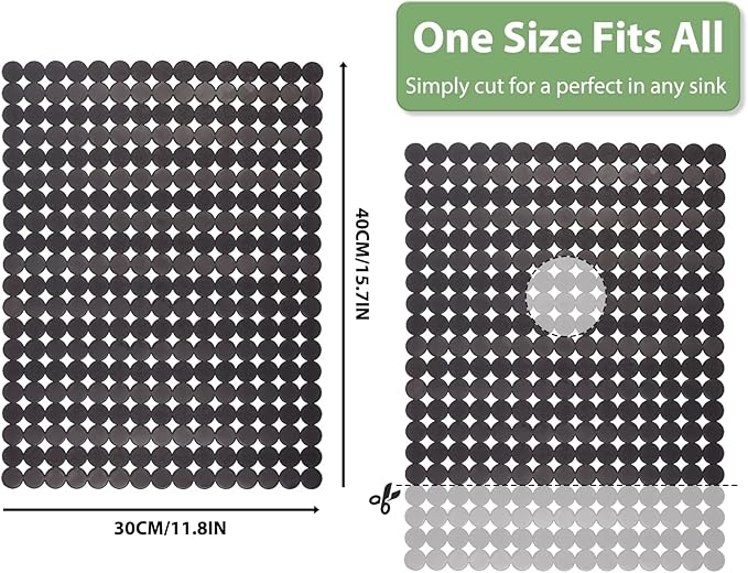 Qulable 2Pack Kitchen Sink Mat for Stainless Steel/Ceramic Sinks, PVC Eco-friendly Protectors for Bottom of Kitchen Sink, Adjustable, Fast Draining, Dots Design, 11.8x15.7 (Black Translucent)
