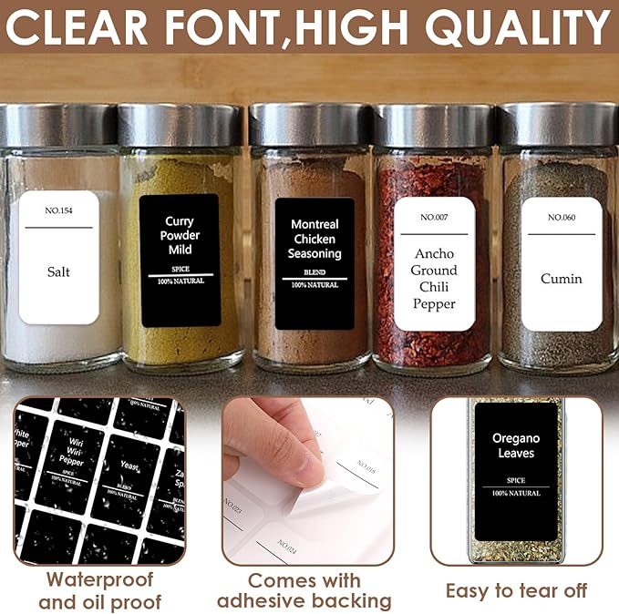 491 Pantry Labels for Containers, Preprinted Waterproof Stickers for Organizing Storage Bins, Spice Jar and Kitchen