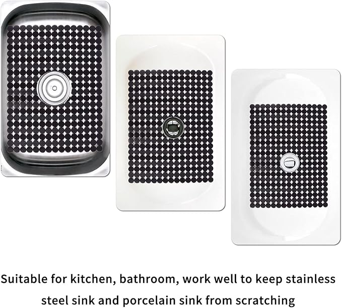 Qulable 2Pack Kitchen Sink Mat for Stainless Steel/Ceramic Sinks, PVC Eco-friendly Protectors for Bottom of Kitchen Sink, Adjustable, Fast Draining, Dots Design, 11.8x15.7 (Black)