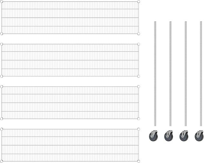 Commercial NSF Listed Chrome Mobile Wire Shelving Kit 18" x 72" x 60", with 4 Shelves Perfect for Warehouse, Walk-in Refrigerator, Freezer, Grocery Store, Restaurant, Dishroom
