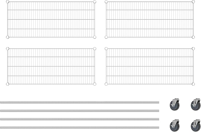 Commercial NSF Listed Chrome Mobile Wire Shelving Kit 18" x 42" x 80", with 4 Shelves Perfect for Warehouse, Walk-in Refrigerator, Freezer, Grocery Store, Restaurant, Dishroom