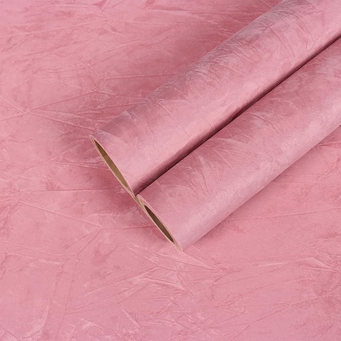 CHIHUT 12''x100'' Peach Pink Self Adhesive Velvet Flocking Contact Paper for Jewelry Box Decor Thick Felt Fabric Velvet Drawer Liner Roll for Art Crafts Peel and Stick Soft Fabric Velvet Wallpaper