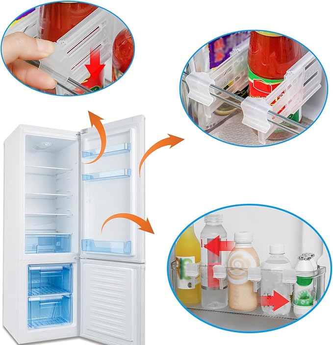8 Pack Adjustable Refrigerator Door Organizer, Snap-on Fridge Dividers Clips, Retractable Fridge Space Allocator for Refrigerator Side Seam Organizing Cabinet Kitchen Drawer Storage