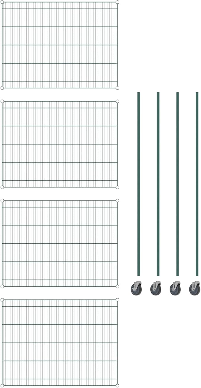 Commercial NSF Listed Green Epoxy Mobile Wire Shelving Kit 36" x 48" x 80", with 4 Shelves Perfect for Warehouse, Walk-in Refrigerator, Freezer, Grocery Store, Restaurant, Dishroom