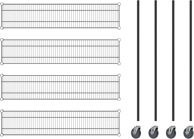 Commercial NSF Listed Black Epoxy Mobile Wire Shelving Kit 12" x 54" x 60", with 4 Shelves Perfect for Warehouse, Walk-in Refrigerator, Freezer, Grocery Store, Restaurant, Dishroom
