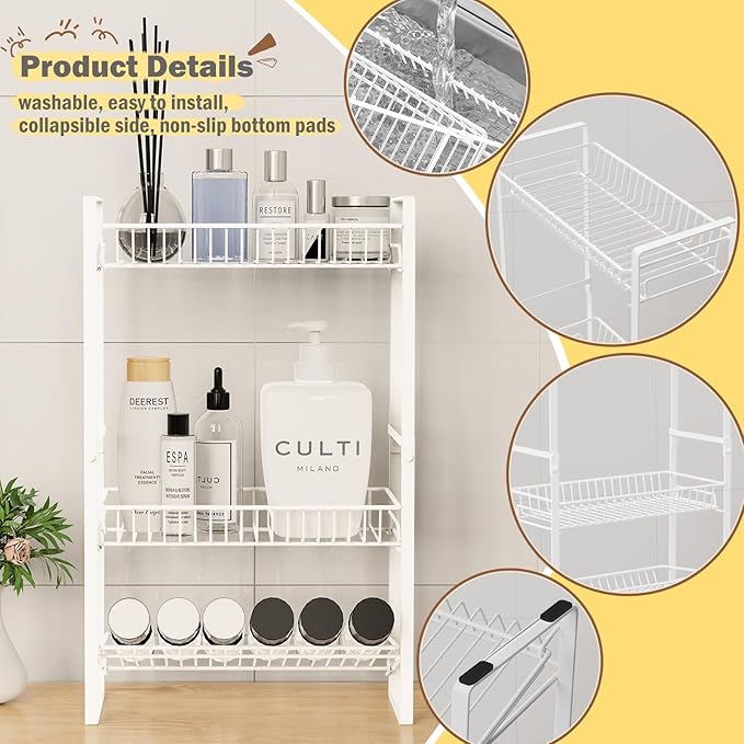 Spice Rack Countertop 3 Tier Narrow Slim Seasoning Storage Rack Metal Spice Shelf Stand Skincare Organiser for Bathroom Counter