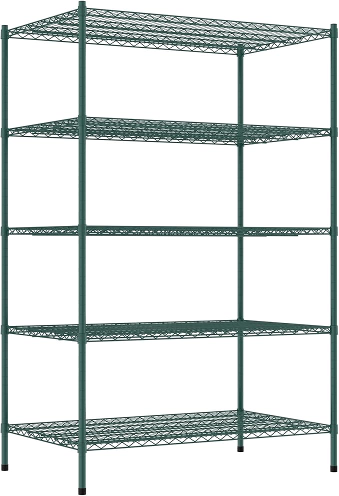 Commercial NSF Listed Green Epoxy Stationary Wire Shelving Kit 30" x 48" x 74", with 5 Shelves Perfect for Warehouse, Walk-in Refrigerator, Freezer, Grocery Store, Restaurant, Dishroom