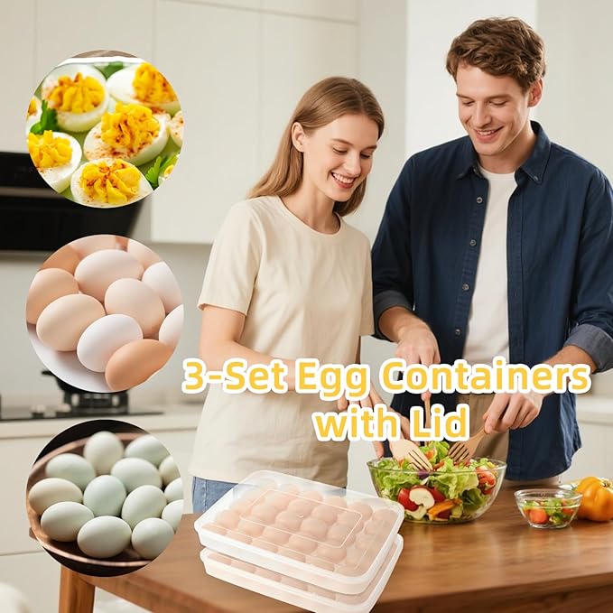 3 Pack Deviled Egg Containers with Lid, 90 Clear Deviled Egg Platter Carrier Holder Tray Fridge Stackable Countertop Portable Egg Platter for Party, Easter, Travel