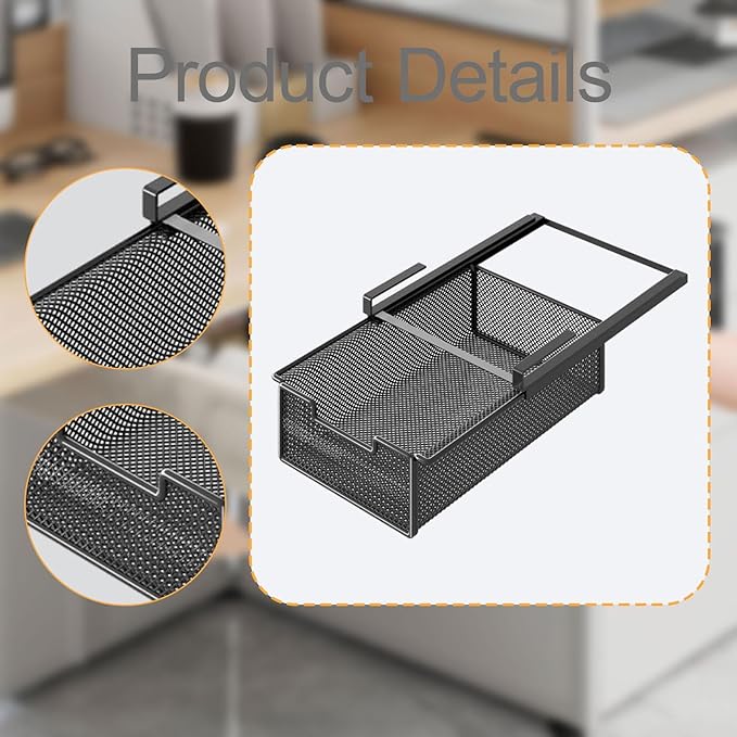 Wire Shelf Basket Organizer Hanging Pullout Drawer Basket Versatile Decor Sturdy Under Cabinet Hanging Drawer for Pantry Home, Black