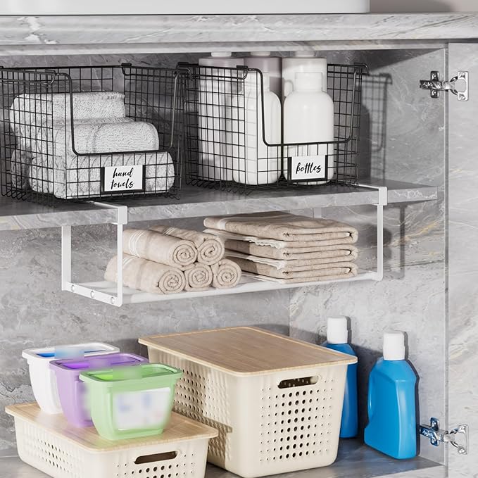 Expandable Shoe Rack Organizer, Hanging Shoe Organizer for Closet & Adjustable Under Cabinet Shelf,Shoe Storage Rack Retractable for Kitchen and Clothing Storage(White, 1 Pack)