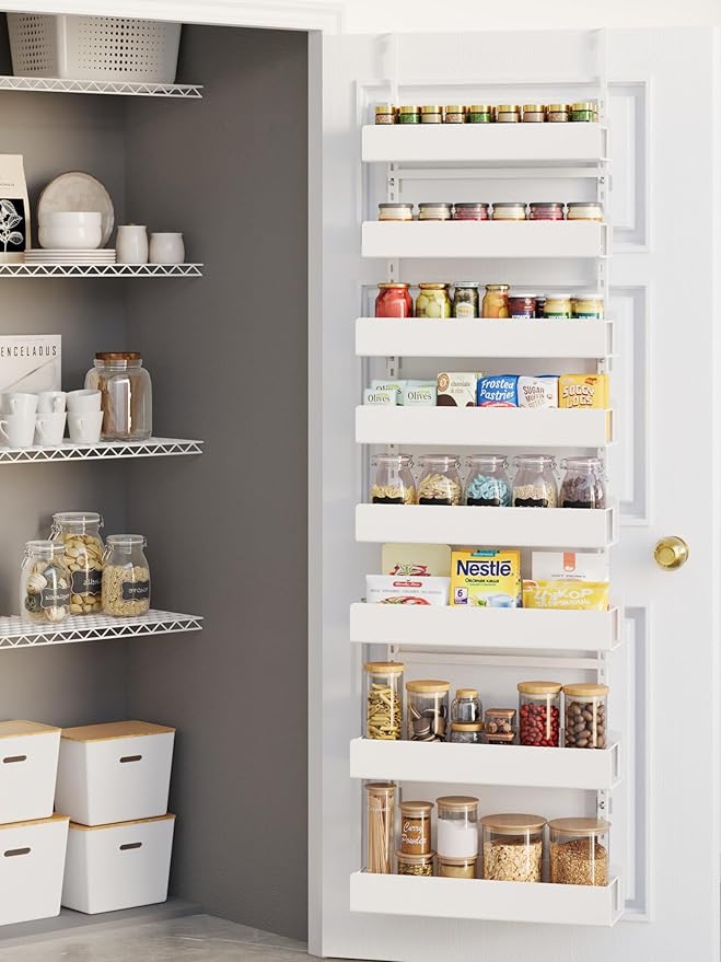 8-Tier Over the Door Pantry Organizer, Pantry Organization and Storage, Hanging Door Spice Rack Metal Shelving, Home & Kitchen Bedroom Bathroom, White