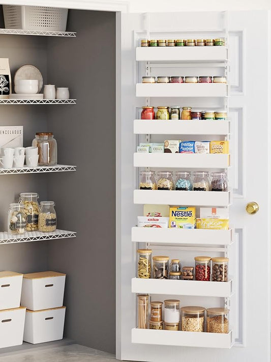 8-Tier Over the Door Pantry Organizer, Pantry Organization and Storage, Hanging Door Spice Rack Metal Shelving, Home & Kitchen Bedroom Bathroom, White