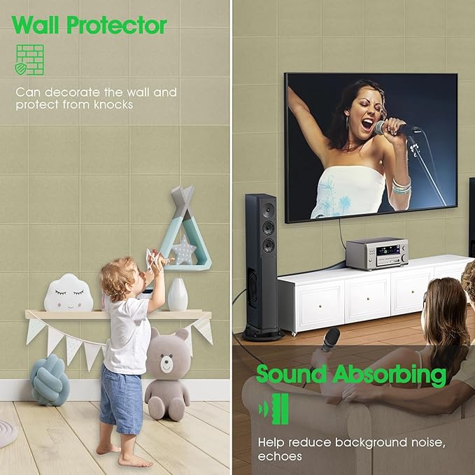 Large Cork Board for Office Wall Decor,48"x36"-12 Pack Felt Wall Tiles with Safe Removable Adhesive Tabs, 1/2" Thick, Felt Bulletin Board Pin Board Cork Boards for Walls - Sage Green