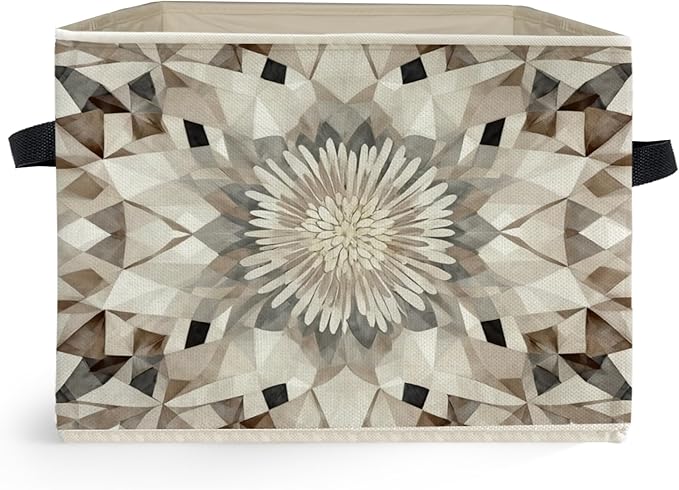 Modern Abstract Neutral Floral Storage Box Bins, Beige Brown Abstract Boho Collapsible Storage Basket Organizer for Bedroom Laundry Room Home Clothes Toys Books, Toybox for Kids