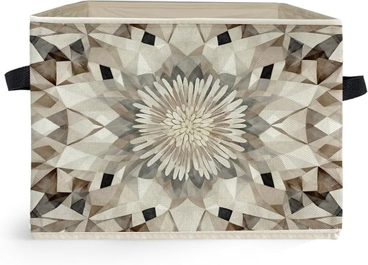 Modern Abstract Neutral Floral Storage Box Bins, Beige Brown Abstract Boho Collapsible Storage Basket Organizer for Bedroom Laundry Room Home Clothes Toys Books, Toybox for Kids