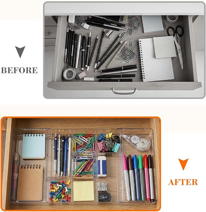 1 Pcs Expandable Acrylic Drawer Organizers 9 Square Grid Adjustable Clear Drawer Dividers Organizer for Desk, Makeup, Jewelry, Office, Kitchen Supplies (Small)