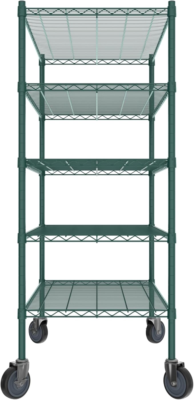 Commercial NSF Listed Green Epoxy Mobile Wire Shelving Kit 24" x 42" x 60", with 5 Shelves Perfect for Warehouse, Walk-in Refrigerator, Freezer, Grocery Store, Restaurant, Dishroom