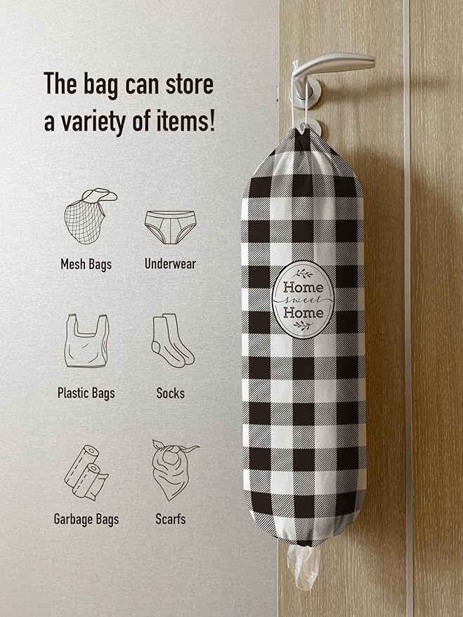Hglian Plastic Grocery Bag Holder,Black and White Checked Grocery Shopping Bags Organizer,Buffalo Plaid Storage Bag-Extra Large