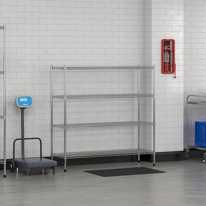 Commercial NSF Listed Chrome Stationary Wire Shelving Kit 18" x 54" x 54", with 4 Shelves Perfect for Warehouse, Walk-in Refrigerator, Freezer, Grocery Store, Restaurant, Dishroom