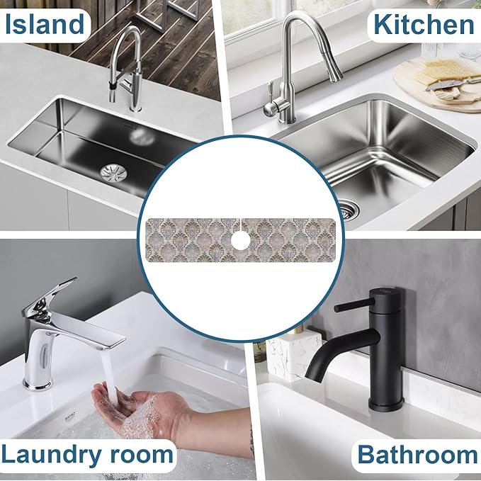 Grey Ceramic Printing Sink Faucet Absorbing Mat Ceramic Texture Super Absorbent Fast Drying Mat Sink Gadgets Behind Faucet Sinkmat for Kitchen Bathroom, 23.5"x5.5"