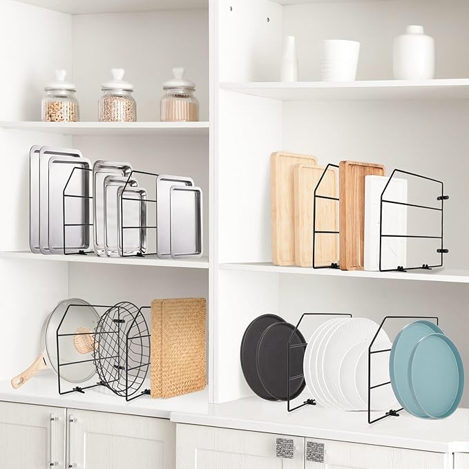 Blulu 6 Pcs Baking Sheet Organizer 12" x 20" Tray Dividers for Cabinets Kitchen Cabinet Dividers Vertical for Baking Sheets Chrome Pan Rack Storage Wires for Kitchen Cupboards(Black)