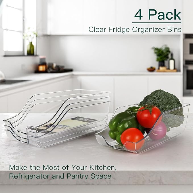 4 Pack Refrigerator Bins for Pantry Storage Can Organizer for Fridge Beverage Holder, Clear