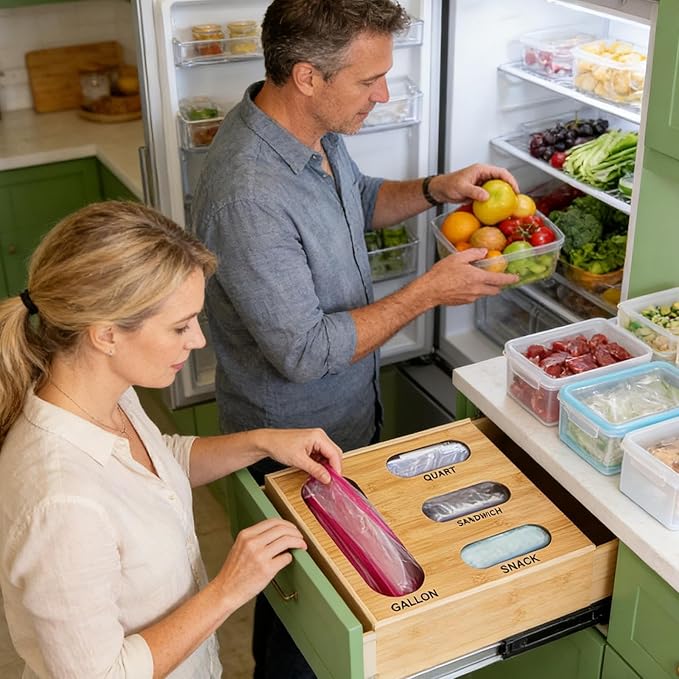 4-in-1 Food Storage Bag Organizer Holder | Kitchen Drawer Storage Organizer For Gallon, Quart, Sandwich, And Snack Bags, Ideal For Cabinets, Closets, Bathrooms, And Tidy Home Organization