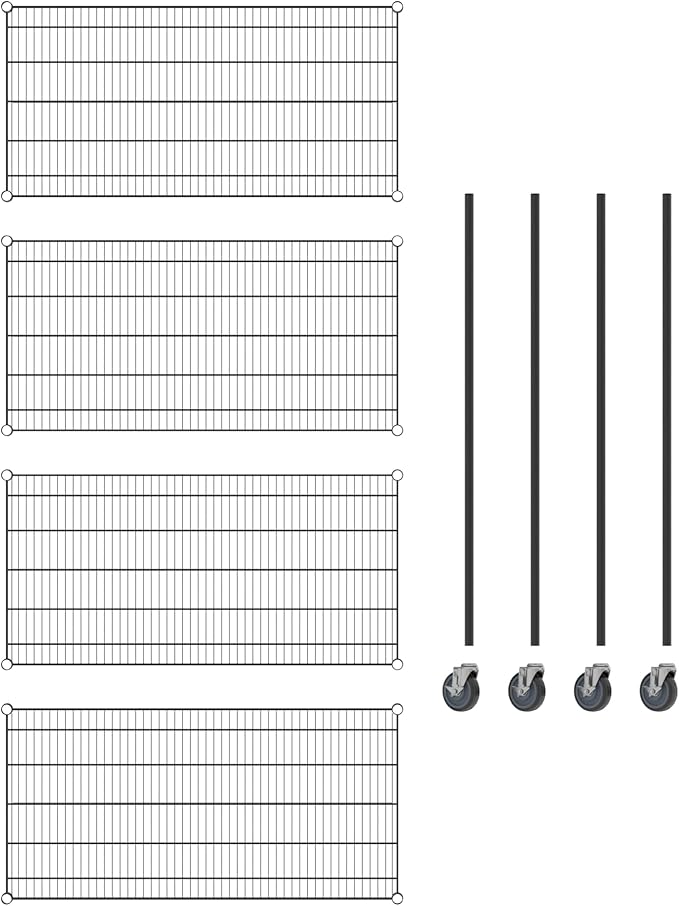 Commercial NSF Listed Black Epoxy Mobile Wire Shelving Kit 24" x 48" x 60", with 4 Shelves Perfect for Warehouse, Walk-in Refrigerator, Freezer, Grocery Store, Restaurant, Dishroom