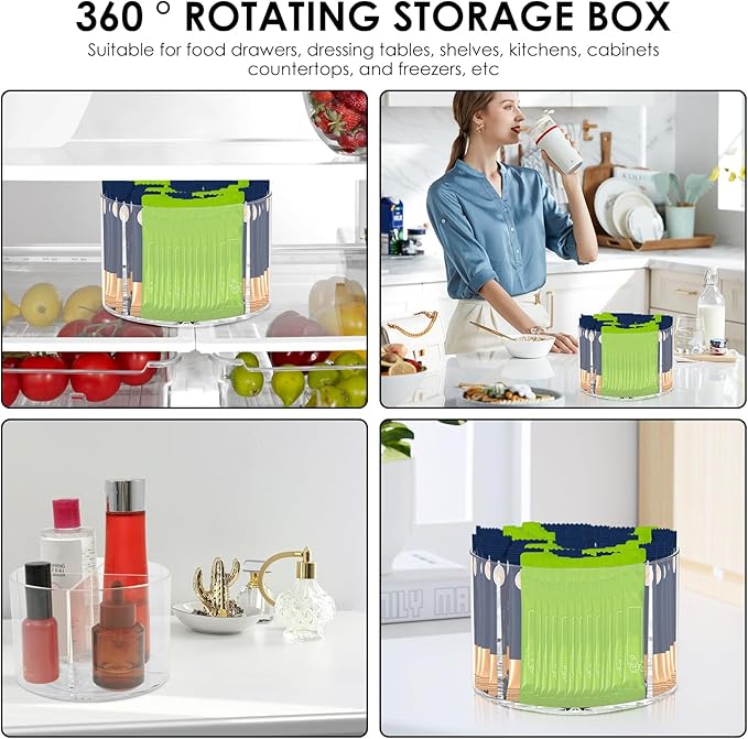 Drinks Packet Organizer, Lazy Susan Rotating Storage, Clear Flavor Packet Holder, 4 Compartments, Transparent, 360 Rotation