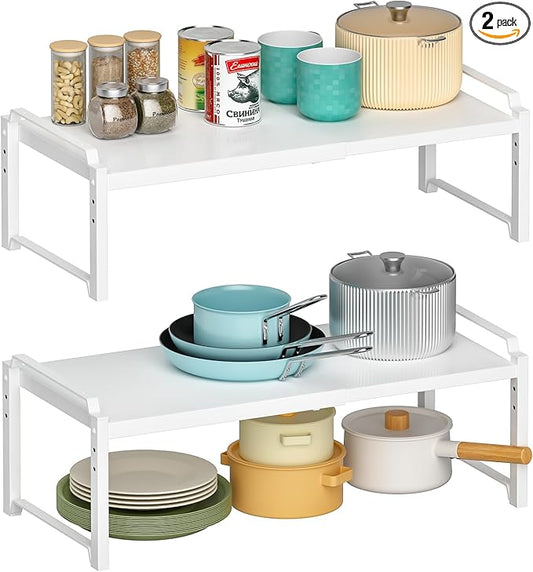 100 LBS Heavy Duty Kitchen Storage Shelf, 12 Inch Widened Cabinet Shelf Organizer For Dishes Spice Cups Small Appliances, Stackable Expandable Storage Shelves For Kitchen Cabinet Cupboard Pantry