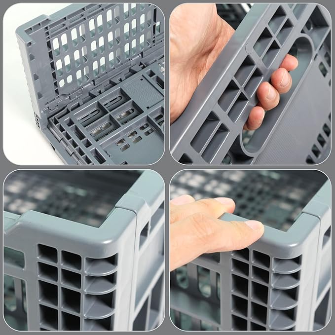 QTJH Collapsible Storage Bin/Containe， Transfer box,crate Transit storage of various items (Gray 23.6" L x 15.7" W x 8.6" H-two)