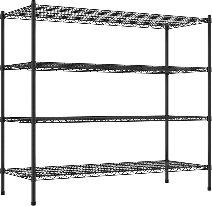 Commercial NSF Listed Black Epoxy Stationary Wire Shelving Kit 24" x 60" x 54", with 4 Shelves Perfect for Warehouse, Walk-in Refrigerator, Freezer, Grocery Store, Restaurant, Dishroom