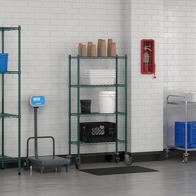Commercial NSF Listed Green Epoxy Mobile Wire Shelving Kit 12" x 30" x 60", with 4 Shelves Perfect for Warehouse, Walk-in Refrigerator, Freezer, Grocery Store, Restaurant, Dishroom