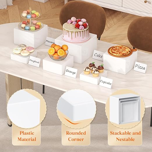 Lifewit 12 PCS Buffet Risers and Stands, Food Risers for Buffet Table, Catering Dessert Cake Holder for Party, Collectibles Jewelry Display Shelf, Nesting Cube Boxes, White, (6“,6",7",7.8",8.3",10")