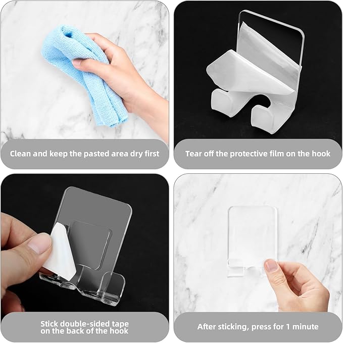 Bilkeru Clear Adhesive Hooks Acrylic Shower Hooks Self-Adhesive Shaver Holder Waterproof Razor Holder Bathroom Kitchen Organizerfor Hanging Key Robe Towel and Hat (Transparent, 4Pcs)
