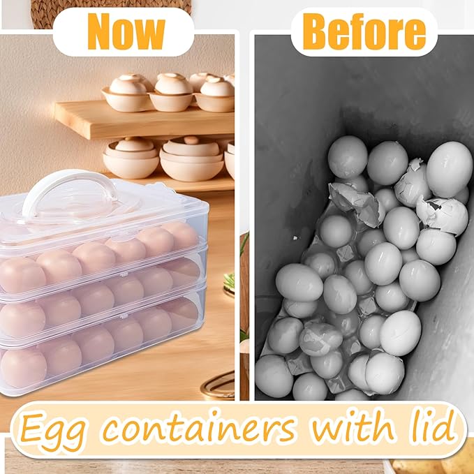 3 Layer Deviled Egg Trays Containers with Lid,Plastic Refrigerator Egg Carrier with Handle for 72 holes,Clear Storage Platter for Portable Devil Egg,Easter Thanksgiving
