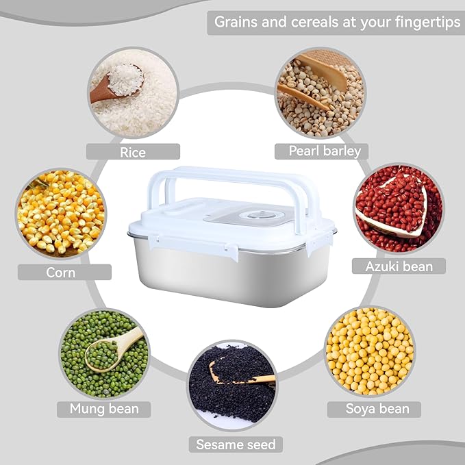 Airtight Stainless Steel Food Storage Container 15lb - Kitchen & Pantry Canister for Rice, Flour, Sugar, Baking Supplies with Measuring Cup & Spoon (Silver)