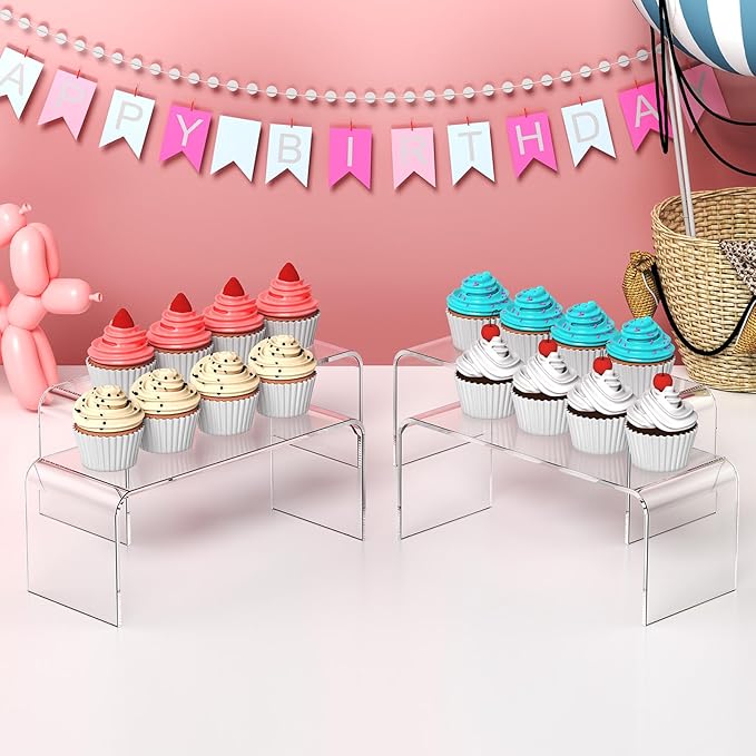 4 Pack Large Acrylic Risers Display Stands, 5mm Thick Display Risers, Shelf Risers for Books, Toys, Cupcakes, Figures (11.8 x 4.72 x 3.93 inches)