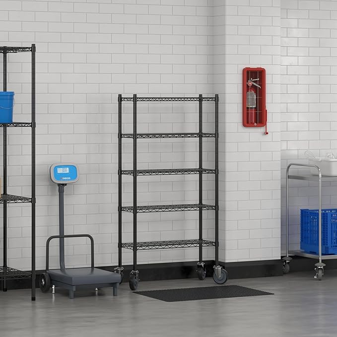 Commercial NSF Listed Black Epoxy Mobile Wire Shelving Kit 12" x 30" x 60", with 5 Shelves Perfect for Warehouse, Walk-in Refrigerator, Freezer, Grocery Store, Restaurant, Dishroom
