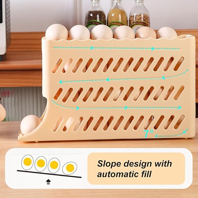2026 New Egg Holder for Fridge, Automatic Rolling 2-Tier Large Capacity Egg Dispenser for Refrigerator, Space Saving 30 Eggs Storage Organizer for Kitchen Countertop & Cabinet (Gray)